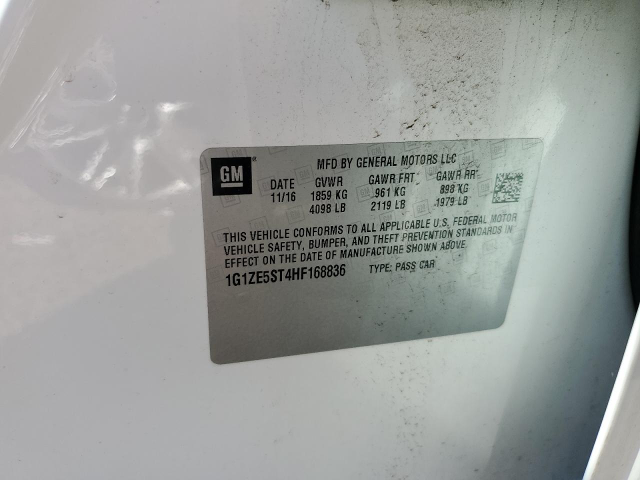 2017 Chevrolet Malibu Lt VIN: 1G1ZE5ST4HF168836 Lot: 81871395