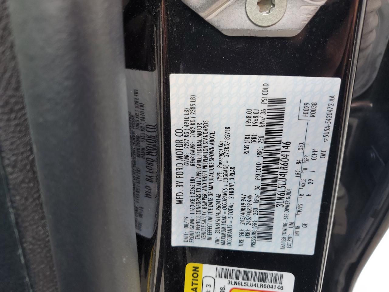 2020 Lincoln Mkz Reserve VIN: 3LN6L5LU4LR604146 Lot: 71989405