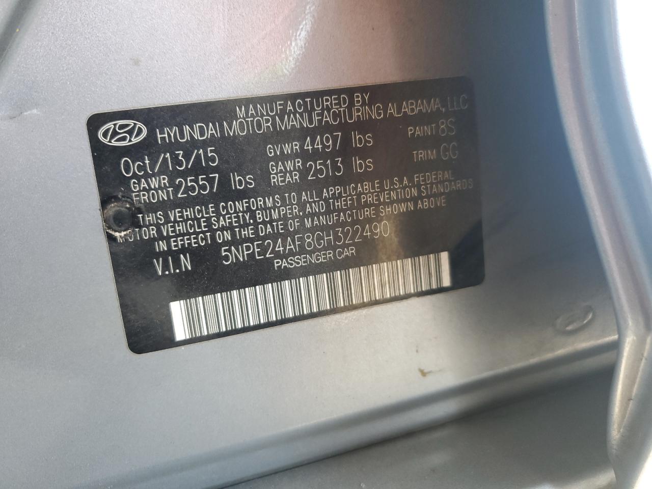 2016 Hyundai Sonata Se VIN: 5NPE24AF8GH322490 Lot: 81544445
