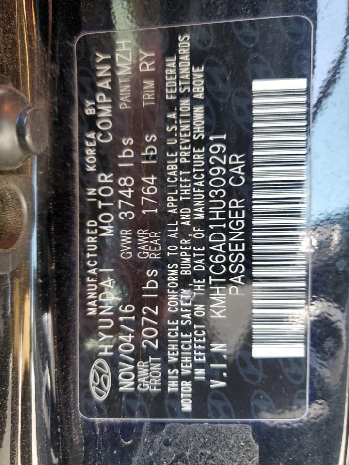 2017 Hyundai Veloster VIN: KMHTC6AD1HU309291 Lot: 70303045