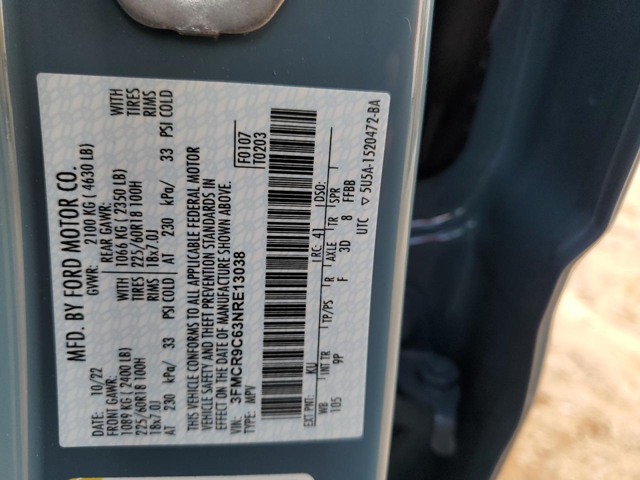 2022 Ford Bronco Sport Outer Banks VIN: 3FMCR9C63NRE13038 Lot: 83972935