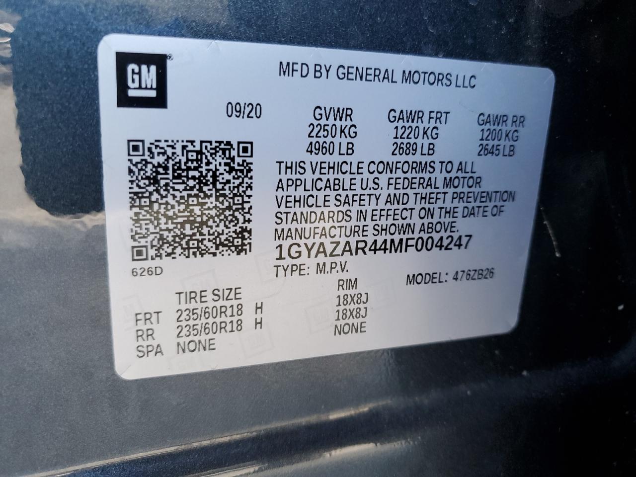 2021 Cadillac Xt4 Luxury VIN: 1GYAZAR44MF004247 Lot: 70943915