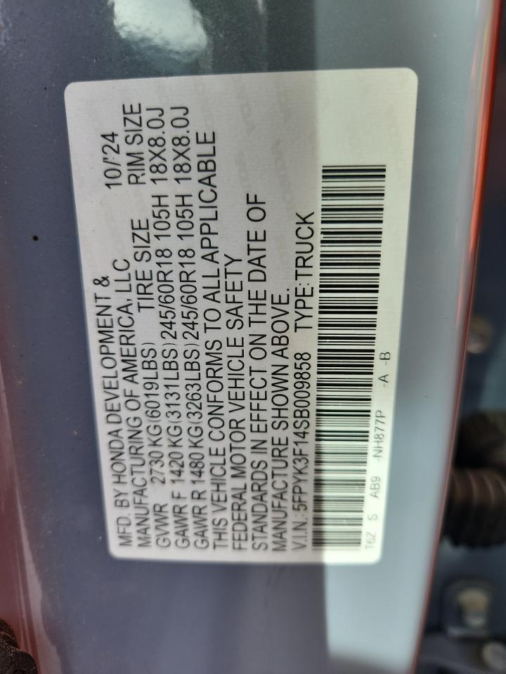 2025 Honda Ridgeline Sport VIN: 5FPYK3F14SB009858 Lot: 81737725