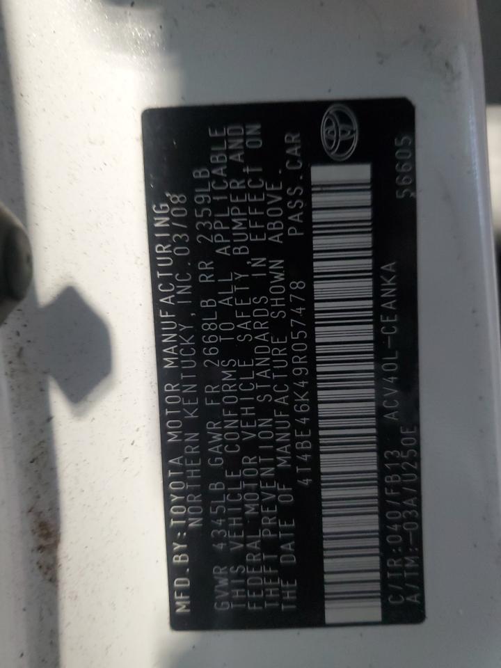 2009 Toyota Camry Base VIN: 4T4BE46K49R057478 Lot: 83800555