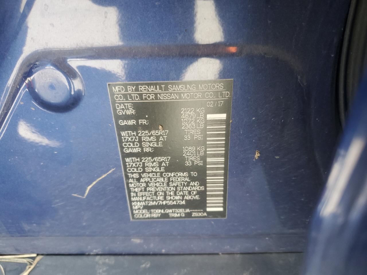 2017 Nissan Rogue S VIN: KNMAT2MV7HP554734 Lot: 84549235