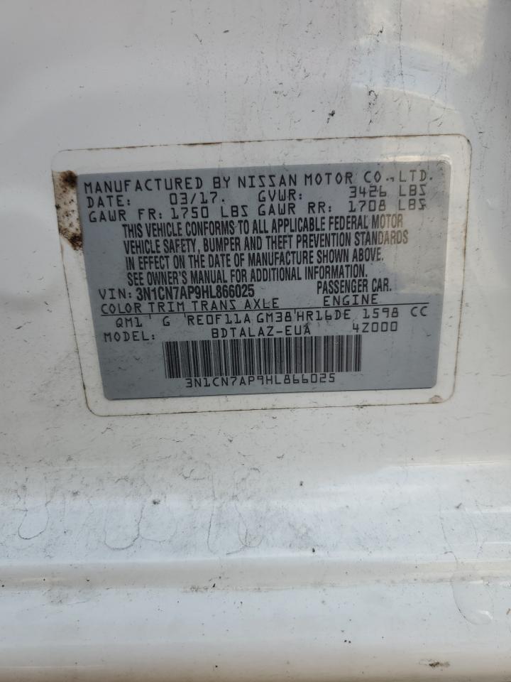 2017 Nissan Versa S VIN: 3N1CN7AP9HL866025 Lot: 83972685