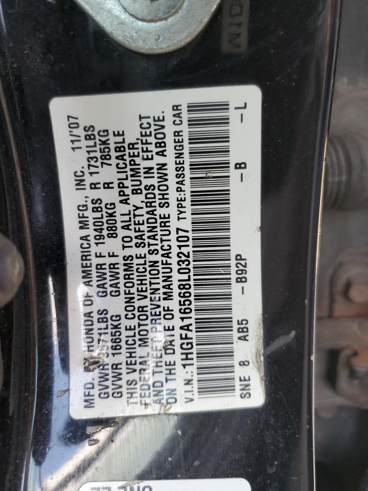 2008 Honda Civic Lx VIN: 1HGFA16568L032107 Lot: 81633865