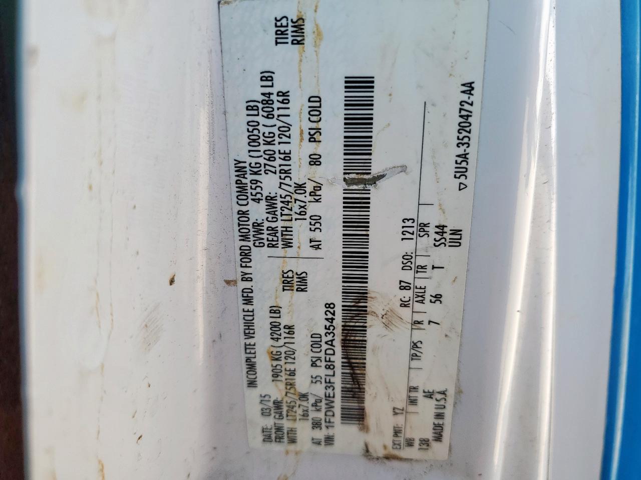 2015 Ford Econoline E350 Super Duty Cutaway Van VIN: 1FDWE3FL8FDA35428 Lot: 72031605