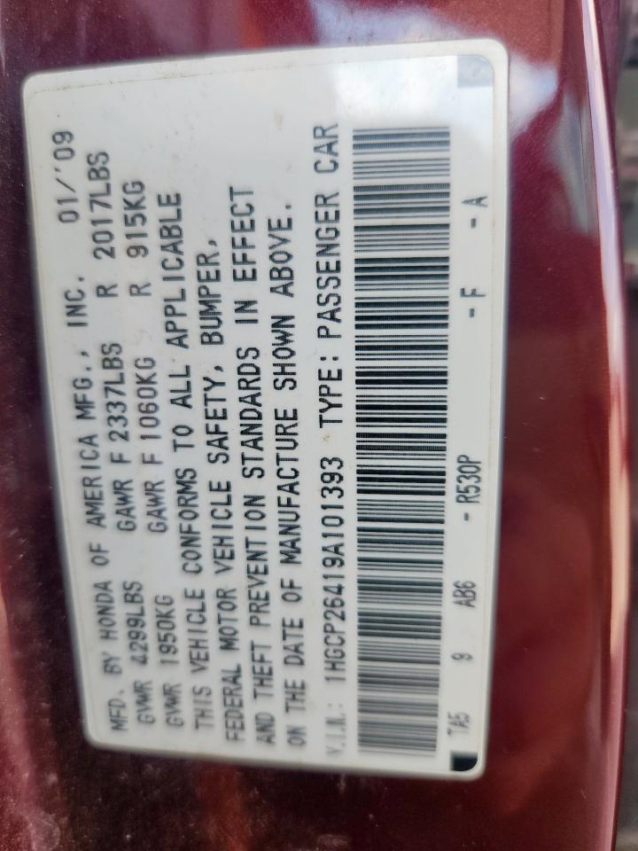 2009 Honda Accord Lxp VIN: 1HGCP26419A101393 Lot: 84893875