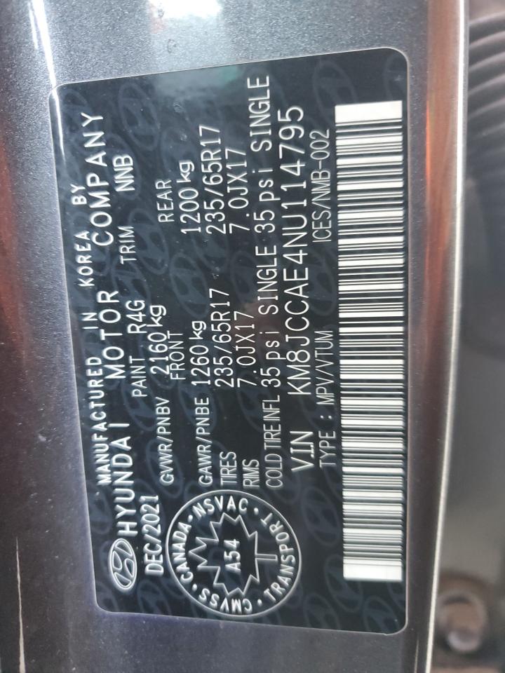 2022 Hyundai Tucson Sel VIN: KM8JCCAE4NU114795 Lot: 84727725