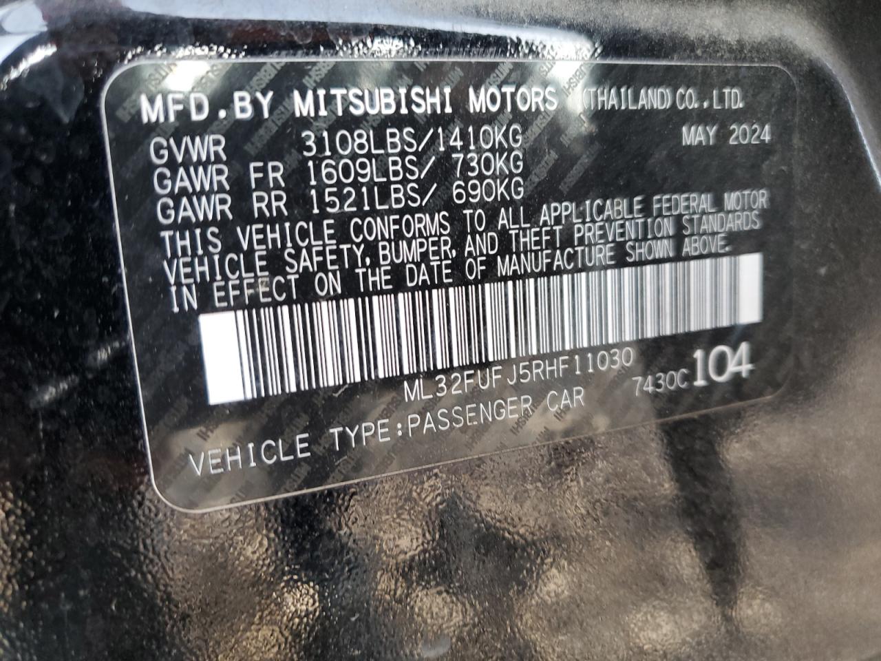 2024 Mitsubishi Mirage G4 Es VIN: ML32FUFJ5RHF11030 Lot: 71828005