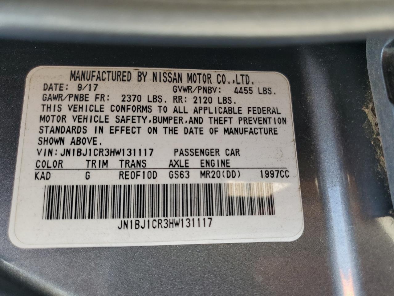 2017 Nissan Rogue Sport S VIN: JN1BJ1CR3HW131117 Lot: 80498125