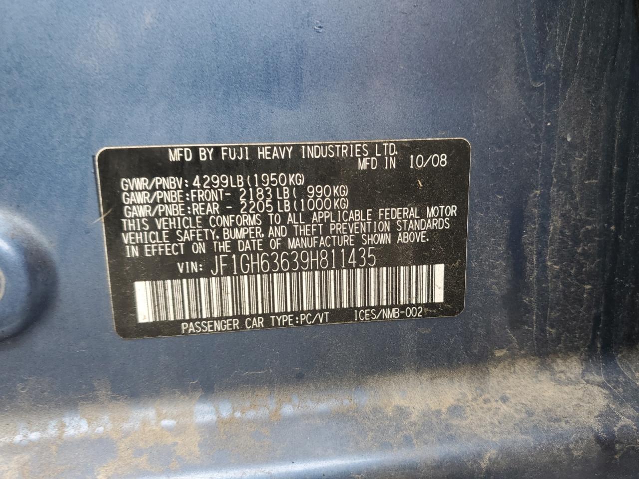 2009 Subaru Impreza Outback Sport VIN: JF1GH63639H811435 Lot: 80487425