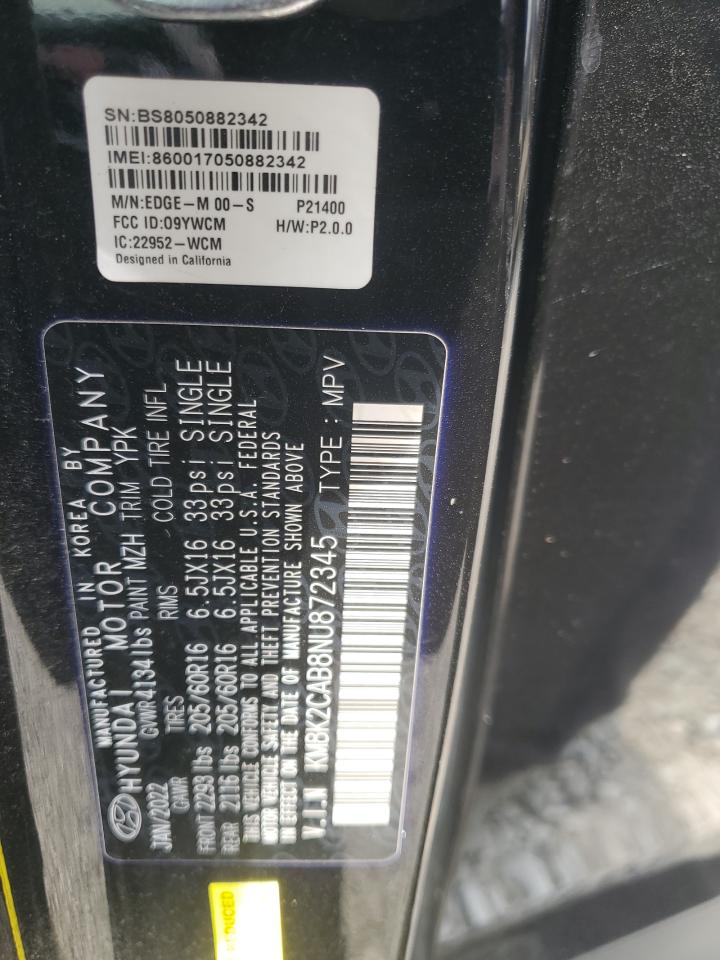 2022 Hyundai Kona Sel VIN: KM8K2CAB8NU872345 Lot: 70556115