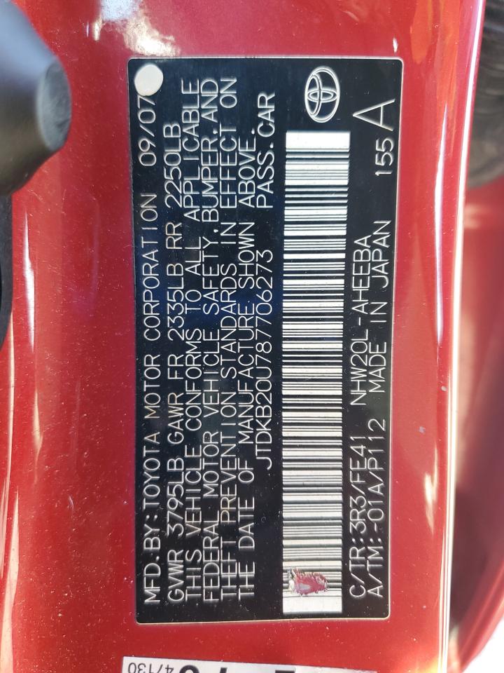 2008 Toyota Prius VIN: JTDKB20U787706273 Lot: 84920835