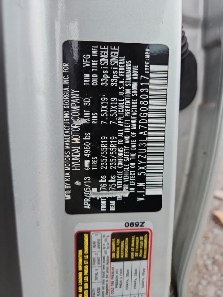 2013 Hyundai Santa Fe Sport VIN: 5XYZU3LA7DG080317 Lot: 81736285