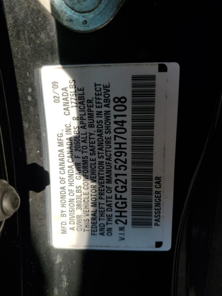 2009 Honda Civic Si VIN: 2HGFG21529H704108 Lot: 80493025