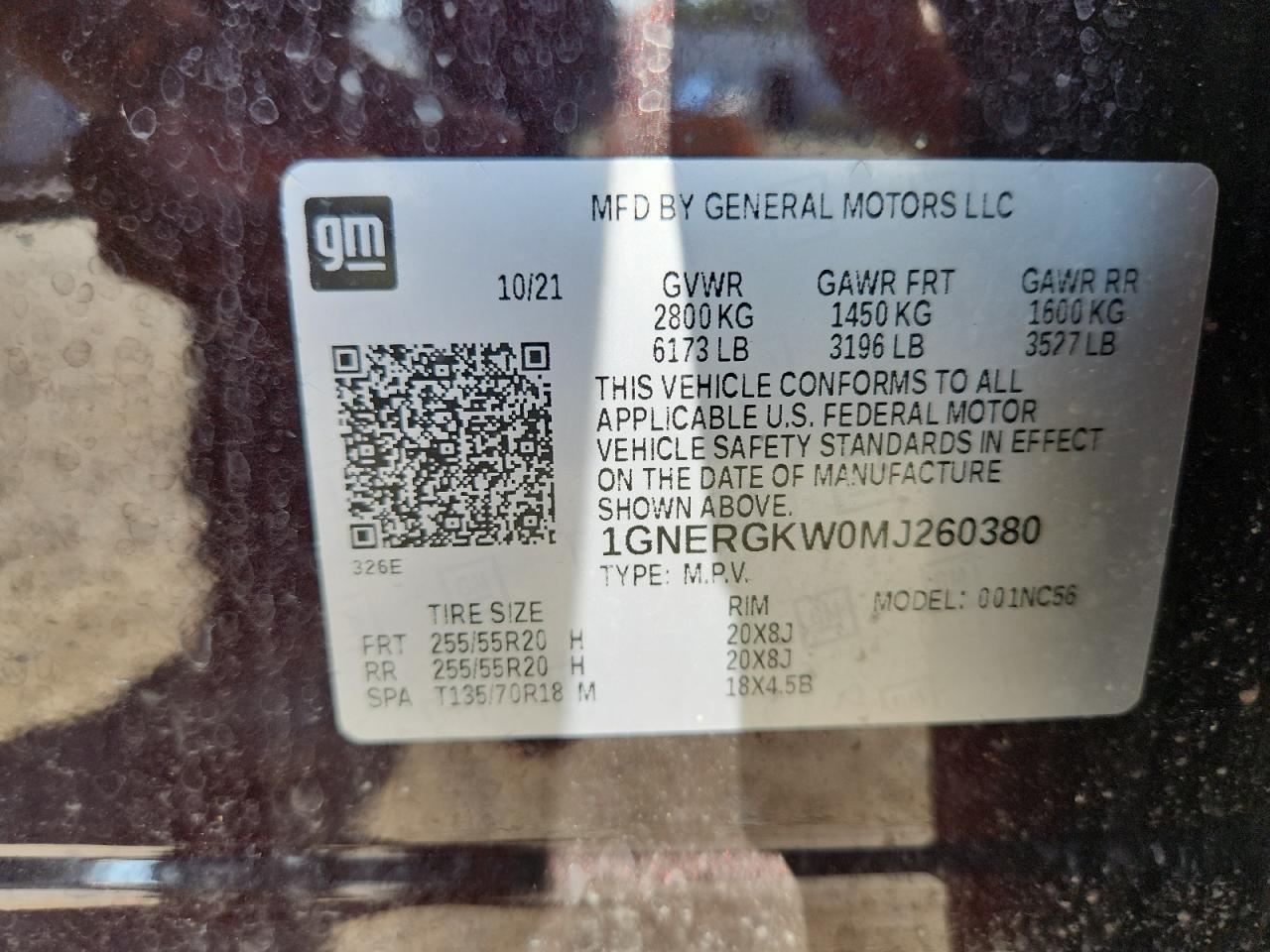 2021 Chevrolet Traverse Lt VIN: 1GNERGKW0MJ260380 Lot: 71897995