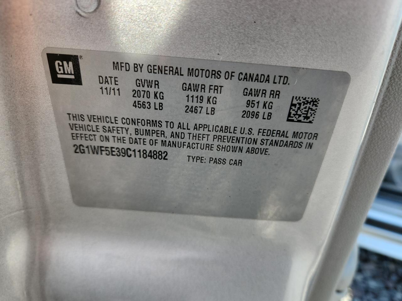 2012 Chevrolet Impala Ls VIN: 2G1WF5E39C1184882 Lot: 84368315