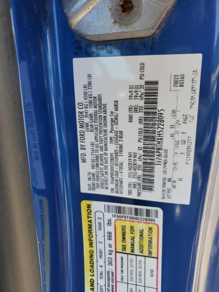 2017 Ford Mustang VIN: 1FA6P8THXH5228095 Lot: 71350555