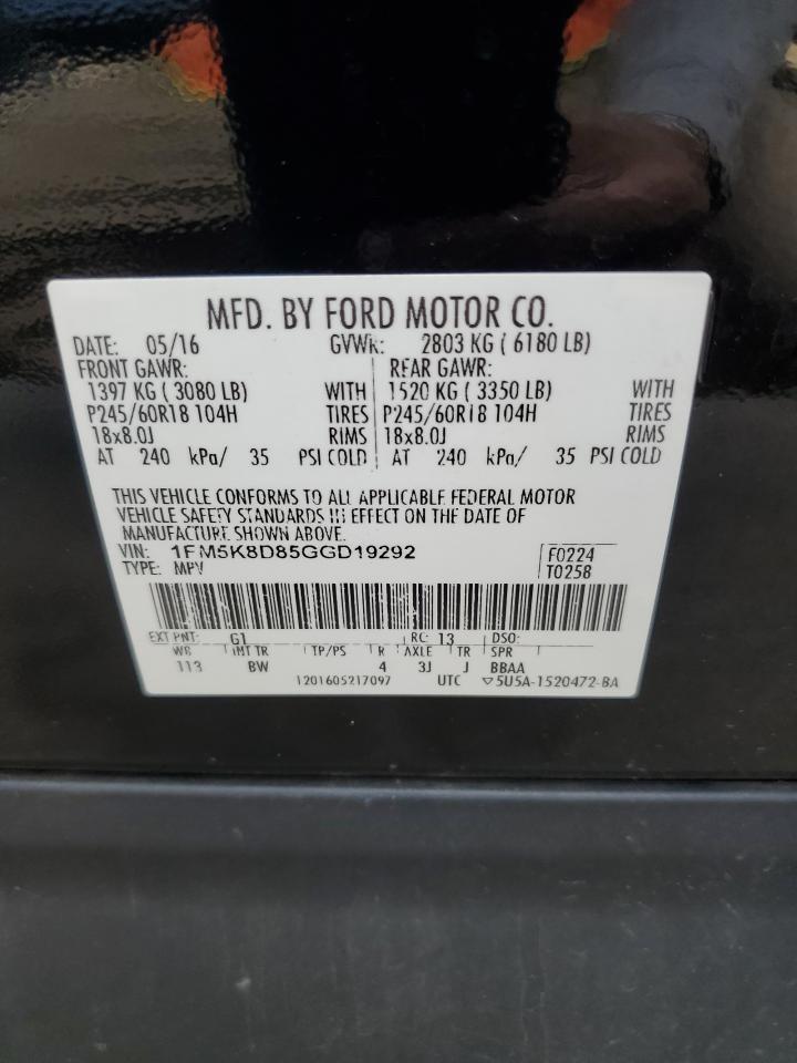 2016 Ford Explorer Xlt VIN: 1FM5K8D85GGD19292 Lot: 81147665