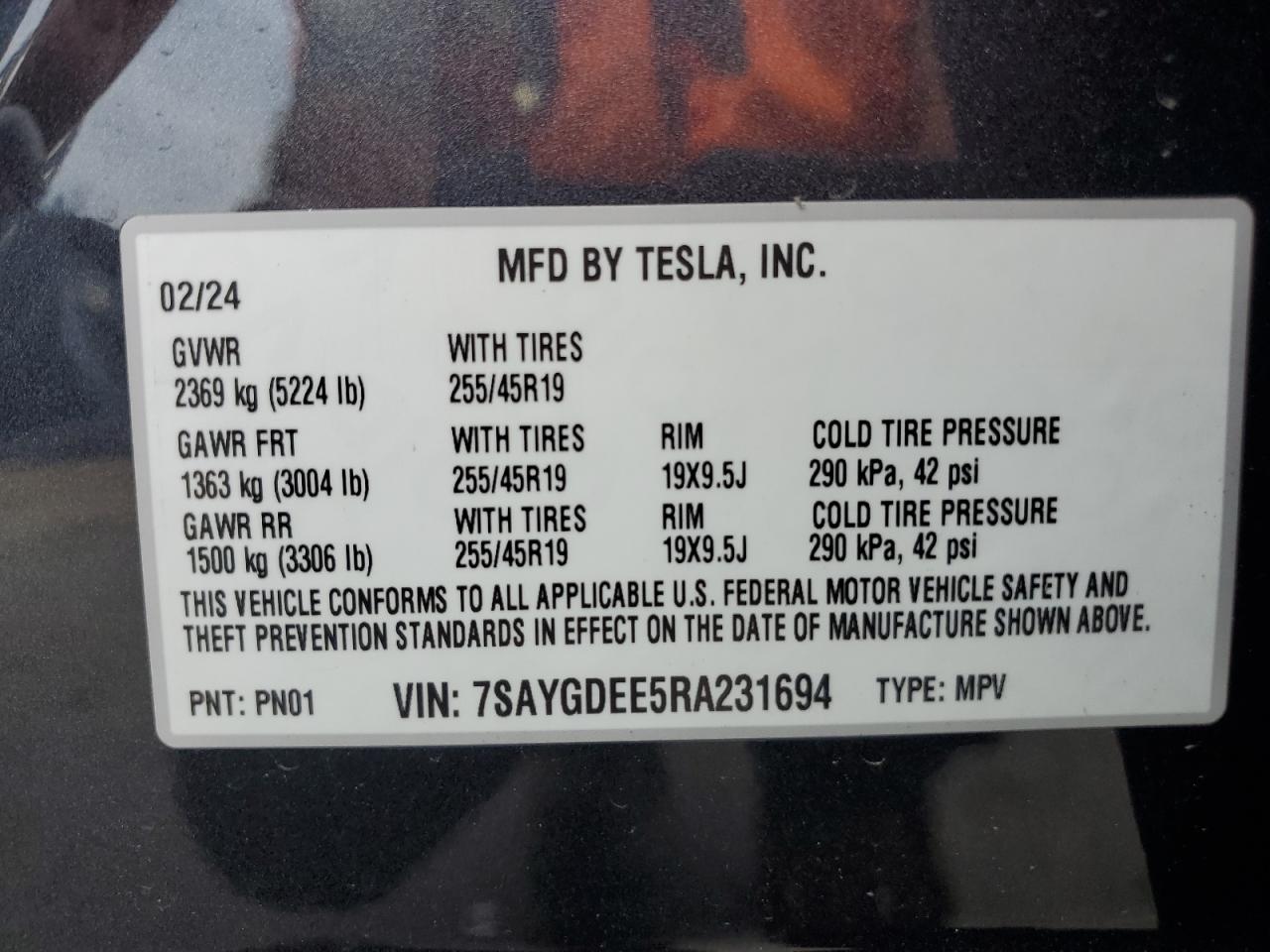 2024 Tesla Model Y VIN: 7SAYGDEE5RA231694 Lot: 82072665