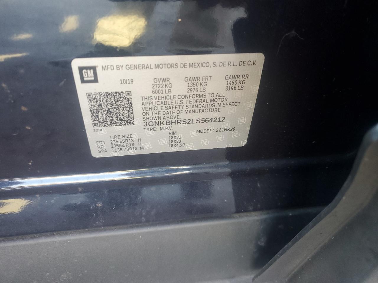 2020 Chevrolet Blazer 2Lt VIN: 3GNKBHRS2LS564212 Lot: 71695025