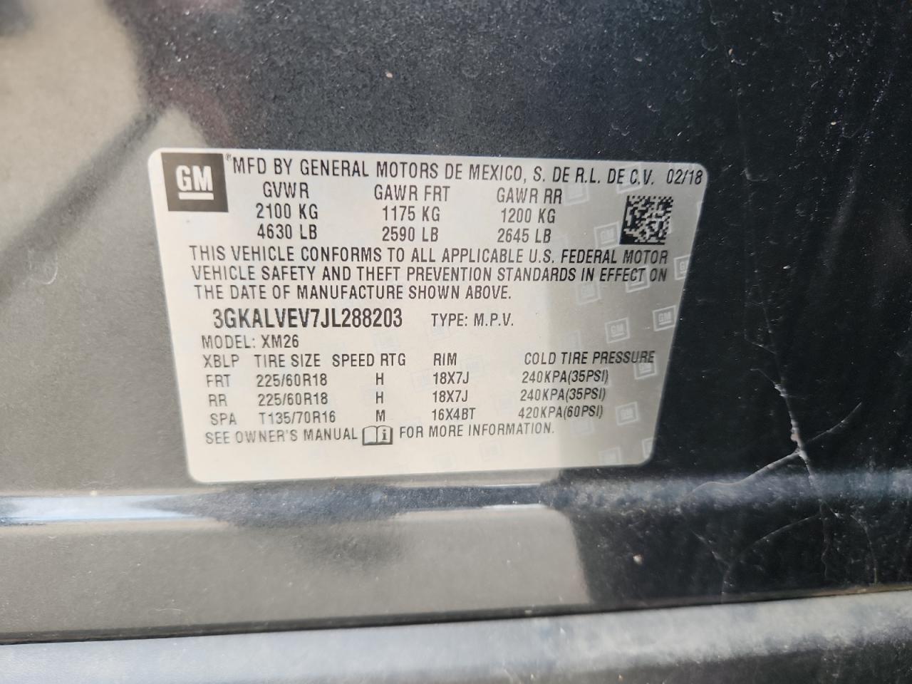 2018 GMC Terrain Slt VIN: 3GKALVEV7JL288203 Lot: 82113635