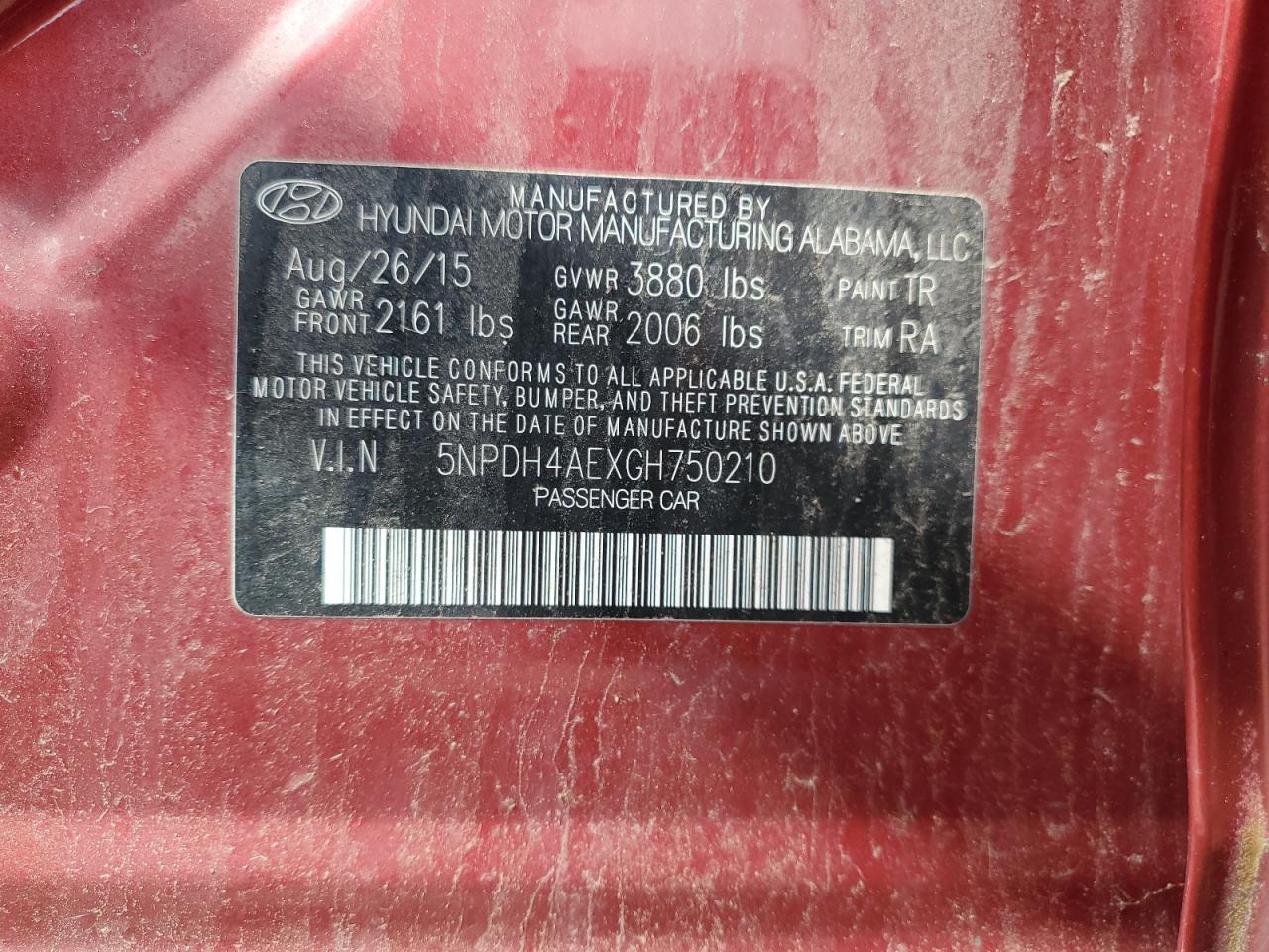 2016 Hyundai Elantra Se VIN: 5NPDH4AEXGH750210 Lot: 80941645