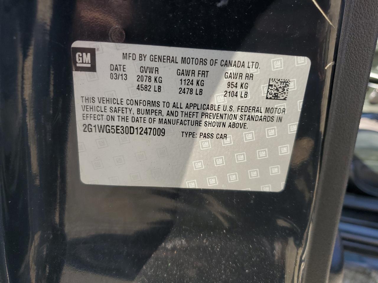 2013 Chevrolet Impala Lt VIN: 2G1WG5E30D1247009 Lot: 84435705