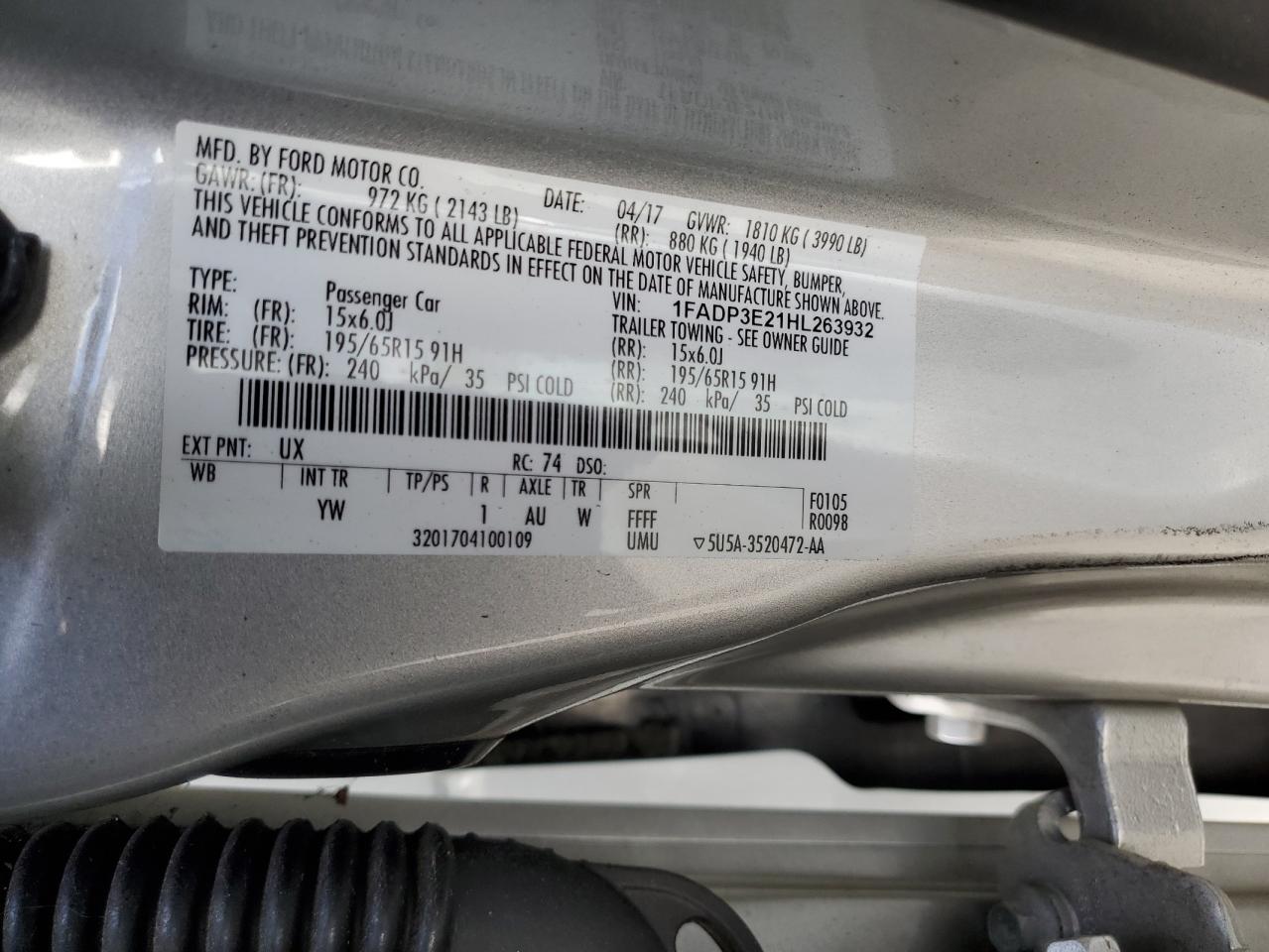 2017 Ford Focus S VIN: 1FADP3E21HL263932 Lot: 80700175