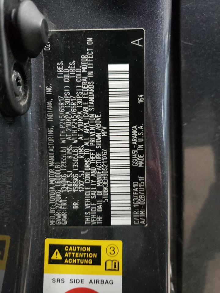 2013 Toyota Highlander Base VIN: 5TDBK3EH9DS211767 Lot: 82031885