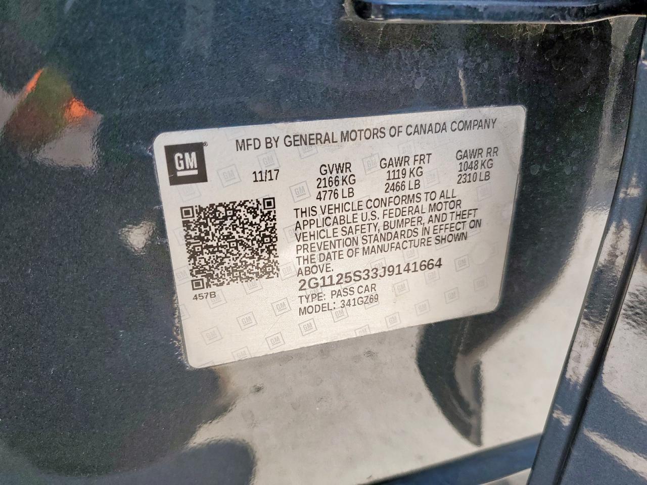 2018 Chevrolet Impala Premier VIN: 2G1125S33J9141664 Lot: 81811525