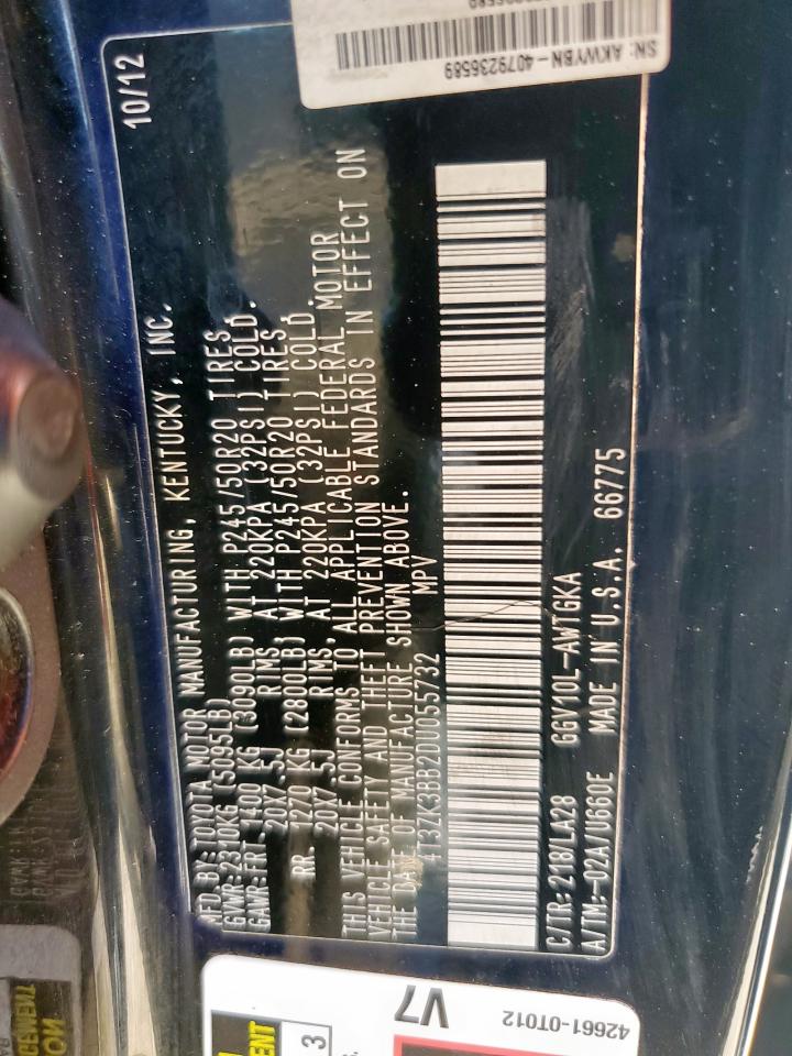 2013 Toyota Venza Le VIN: 4T3ZK3BB2DU055732 Lot: 80552025