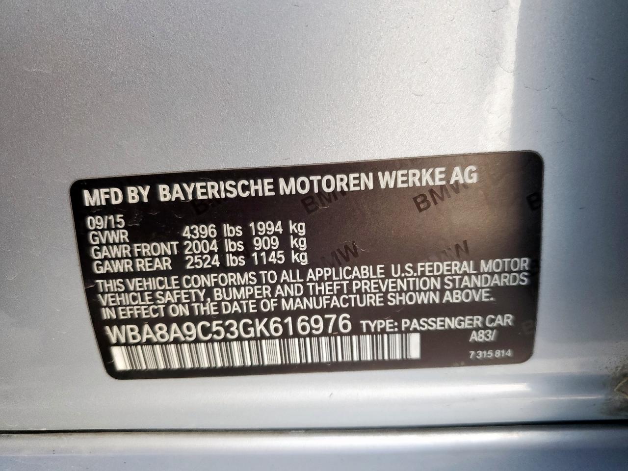 2016 BMW 320 I VIN: WBA8A9C53GK616976 Lot: 84222675