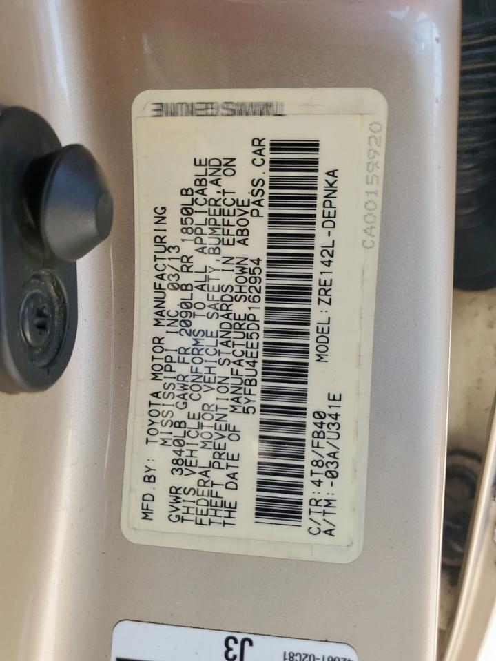 2013 Toyota Corolla Base VIN: 5YFBU4EE5DP162954 Lot: 81884855