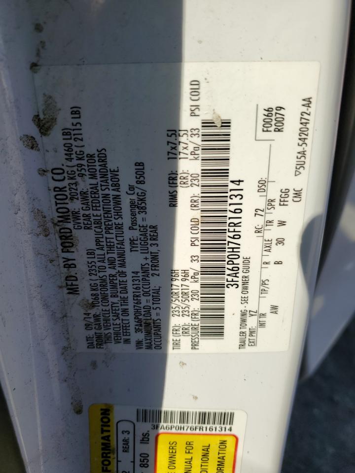 2015 Ford Fusion Se VIN: 3FA6P0H76FR161314 Lot: 81758225