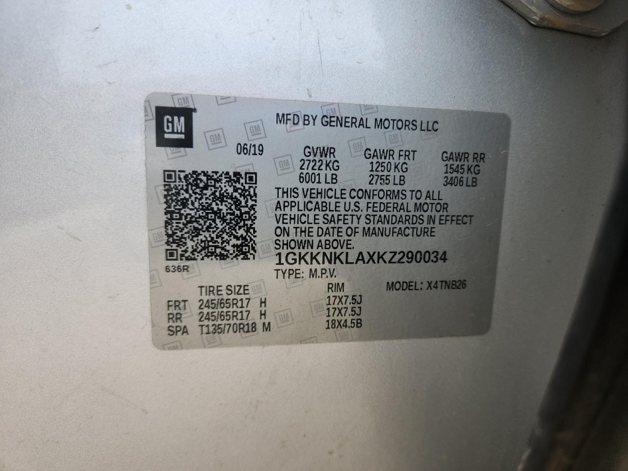 2019 GMC Acadia Sle VIN: 1GKKNKLAXKZ290034 Lot: 72045385