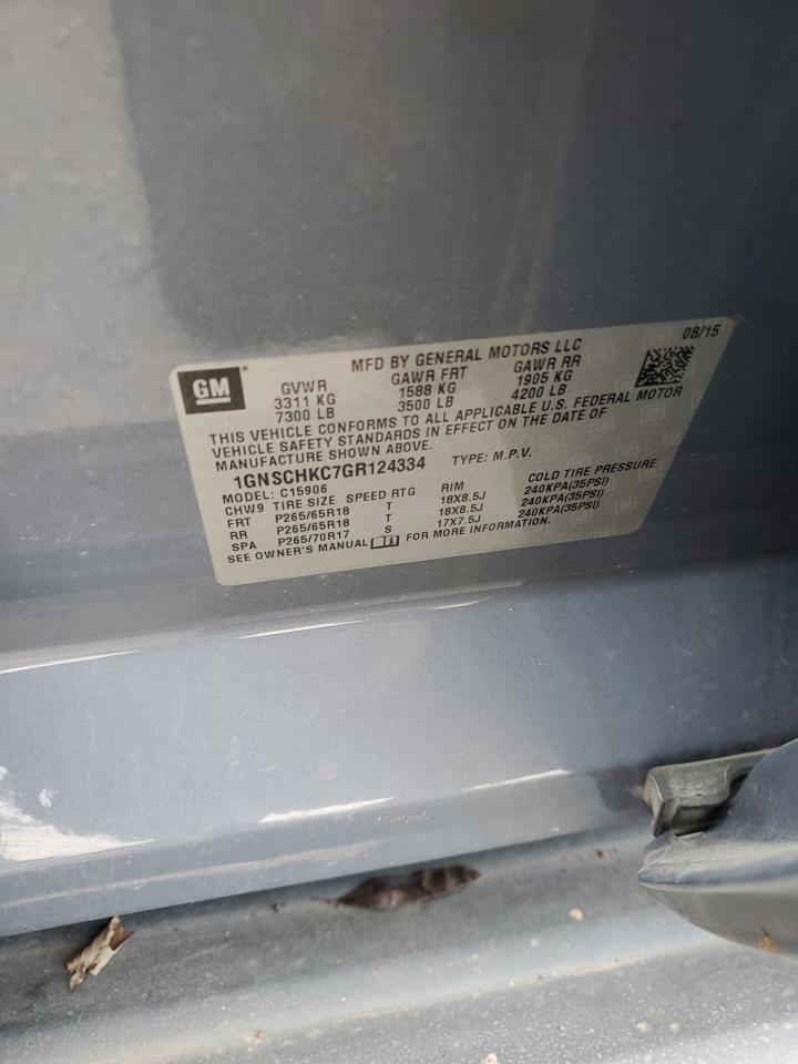2016 Chevrolet Suburban C1500 Lt VIN: 1GNSCHKC7GR124334 Lot: 71613265