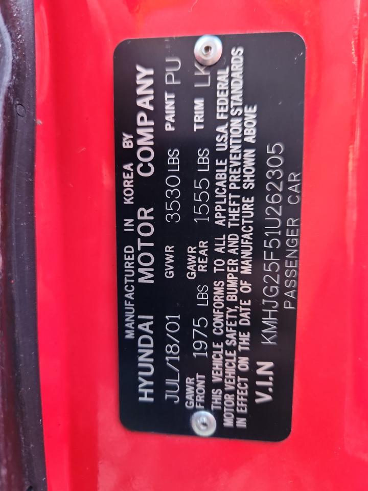 2001 Hyundai Tiburon VIN: KMHJG25F51U262305 Lot: 71648815