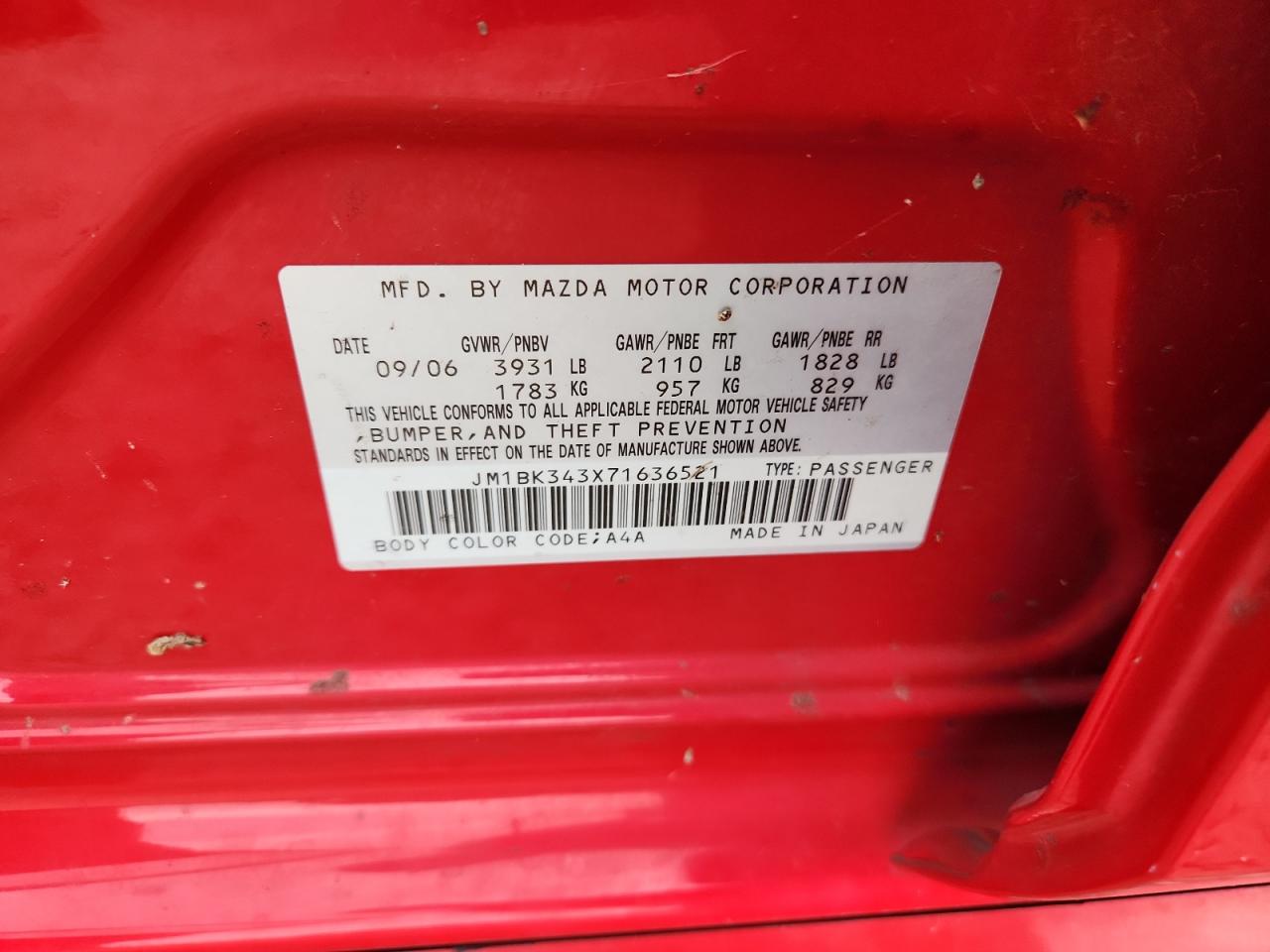 2007 Mazda 3 Hatchback VIN: JM1BK343X71636521 Lot: 81521705