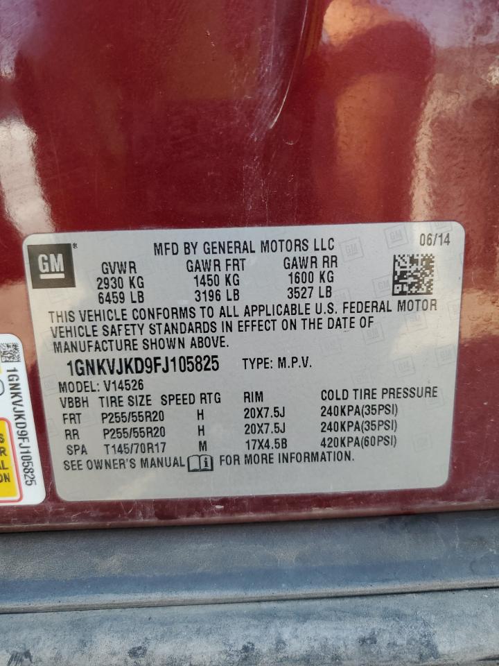 2015 Chevrolet Traverse Ltz VIN: 1GNKVJKD9FJ105825 Lot: 80353685