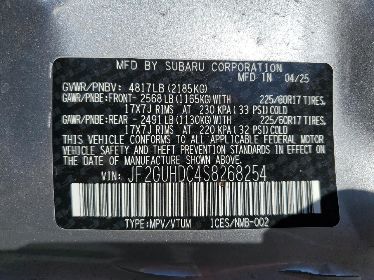 2025 Subaru Crosstrek Premium VIN: JF2GUHDC4S8268254 Lot: 81767725