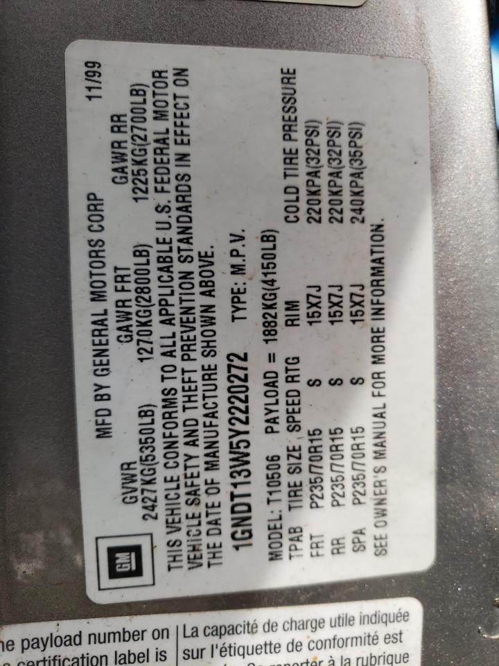 2000 Chevrolet Blazer VIN: 1GNDT13W5Y2220272 Lot: 71961315