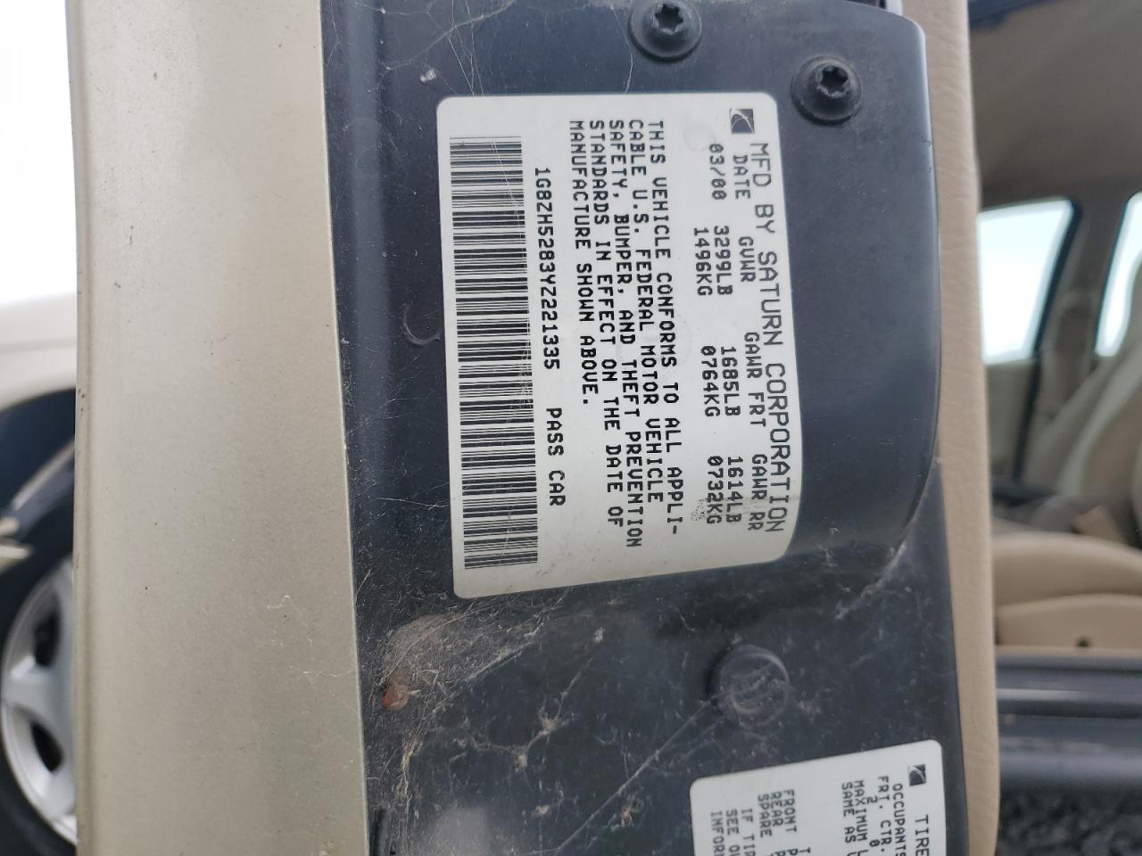 2000 Saturn Sl1 VIN: 1G8ZH5283YZ221335 Lot: 84196955