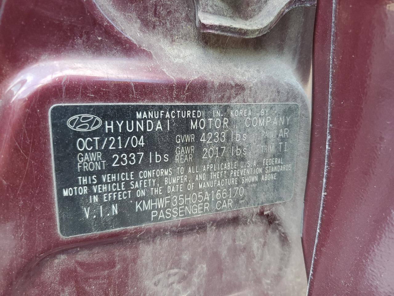 2005 Hyundai Sonata Gls VIN: KMHWF35H05A166170 Lot: 81476695