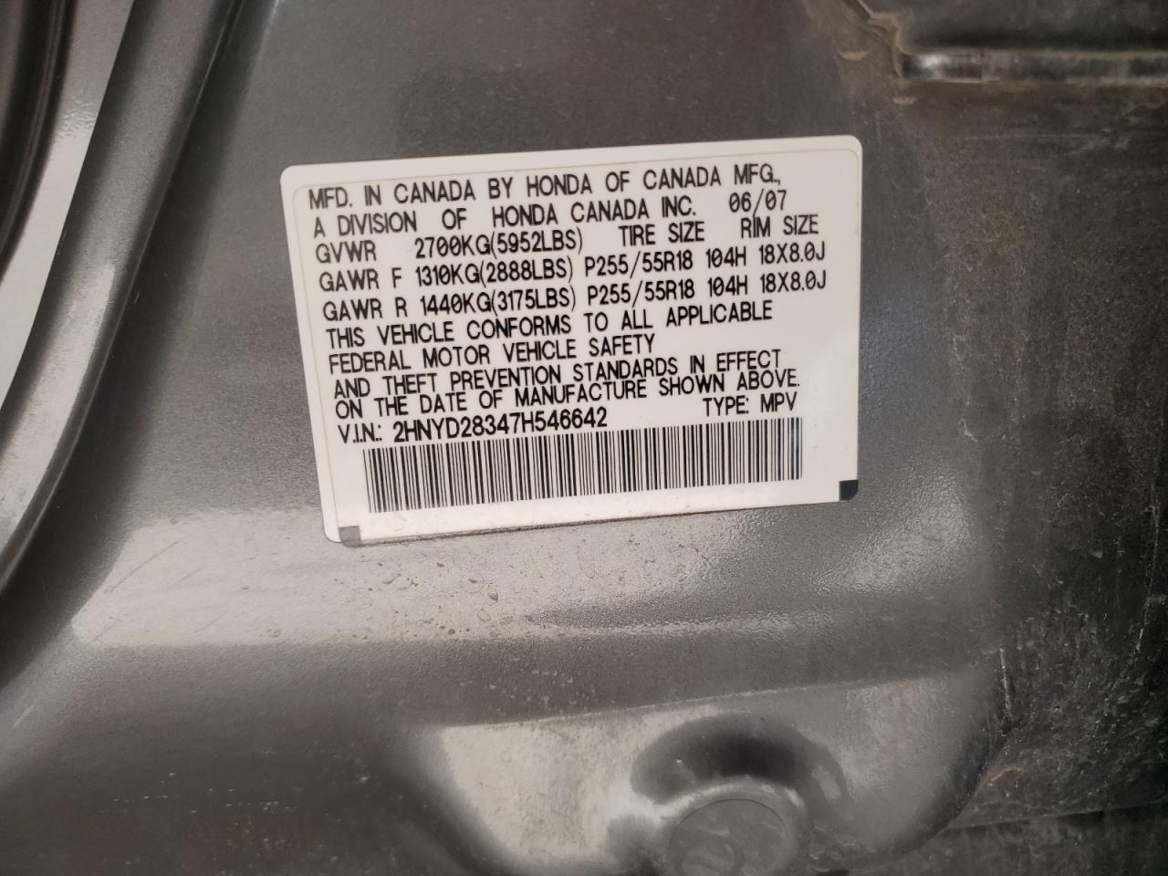 2007 Acura Mdx Technology VIN: 2HNYD28347H546642 Lot: 81339125