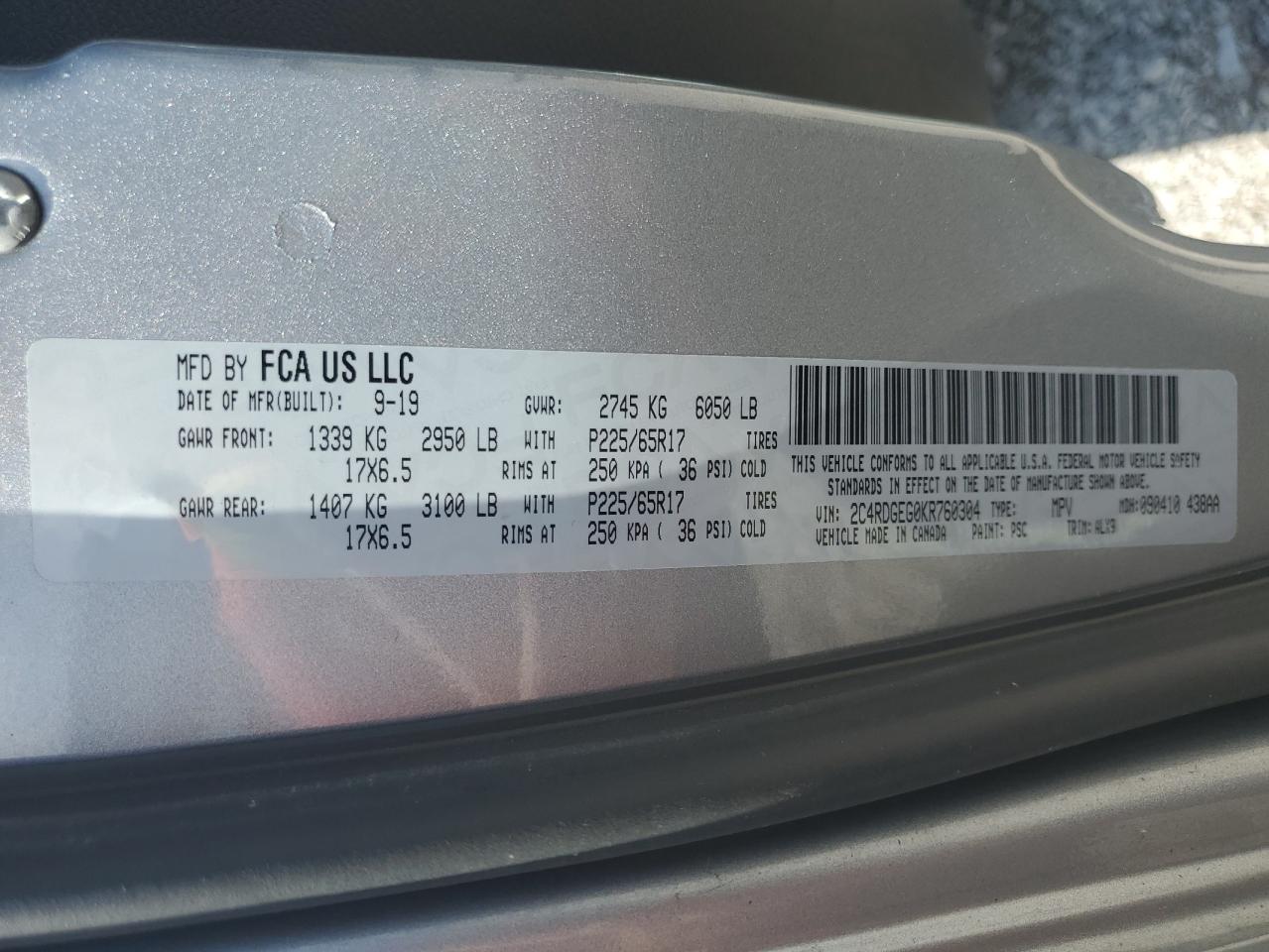 2019 Dodge Grand Caravan Gt VIN: 2C4RDGEG0KR760304 Lot: 83977825