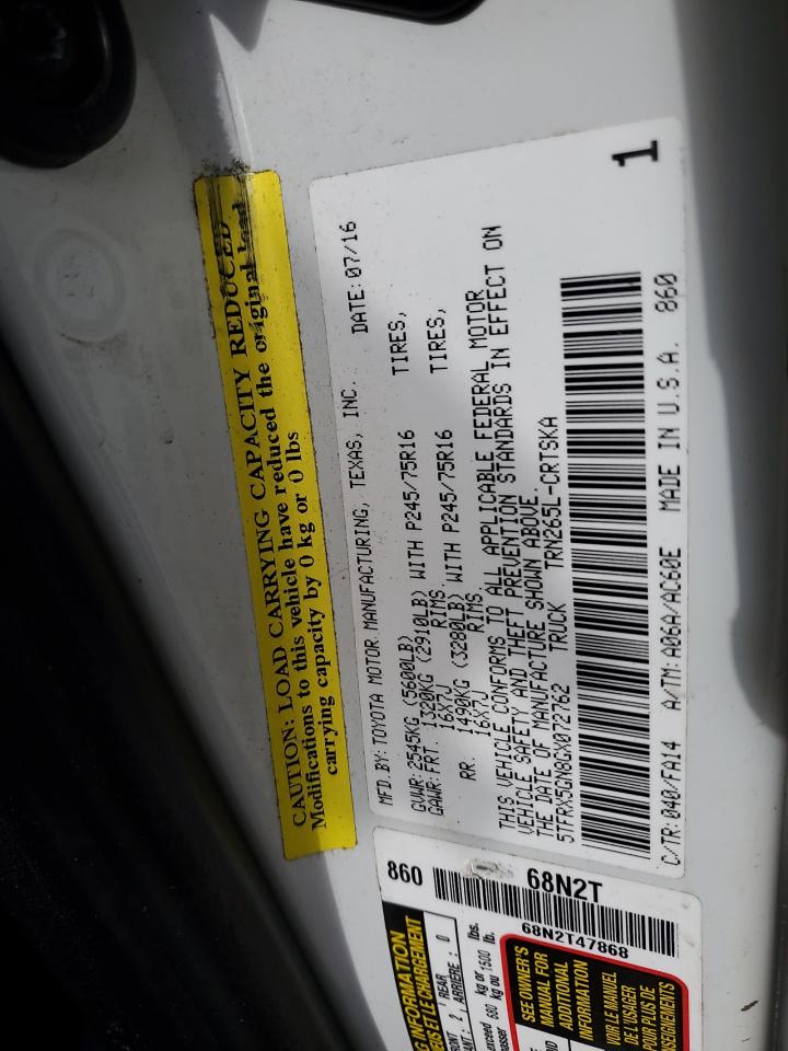 2016 Toyota Tacoma Access Cab VIN: 5TFRX5GN8GX072762 Lot: 70906265