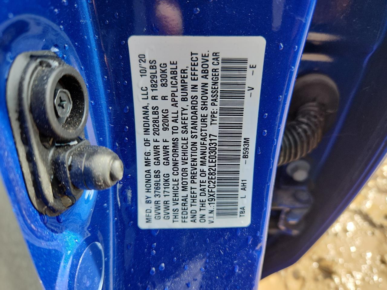 2020 Honda Civic Sport VIN: 19XFC2E82LE030317 Lot: 83845185